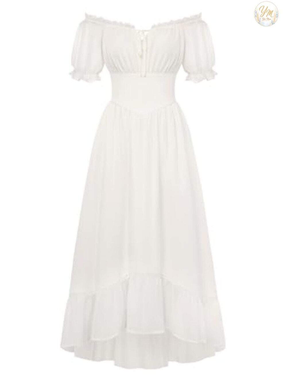Renaissance Chiffon Off Shoulder Fairy Milkmaid Maxi Dress Corset Waist